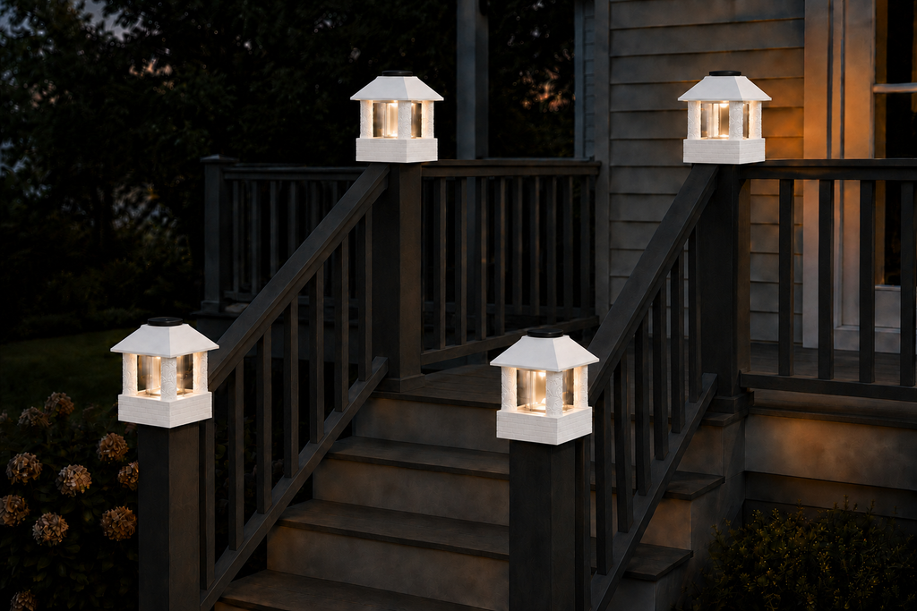 Round Leaf Column 4.5-Inch High-Profile Roof Solar Post Cap Light – White