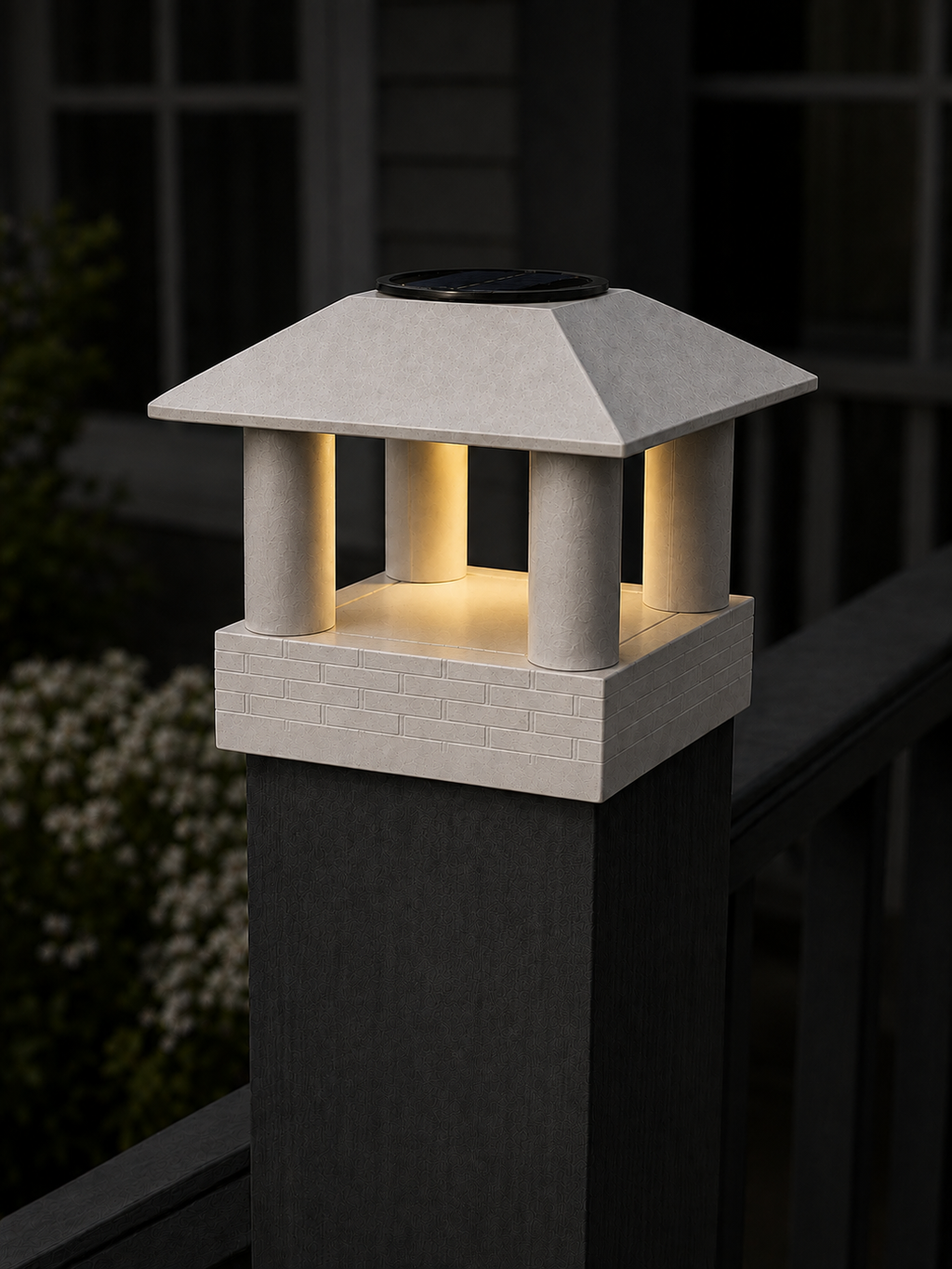 Round Smooth Column 4.5-Inch High-Profile Roof Solar Post Cap Light – Marble