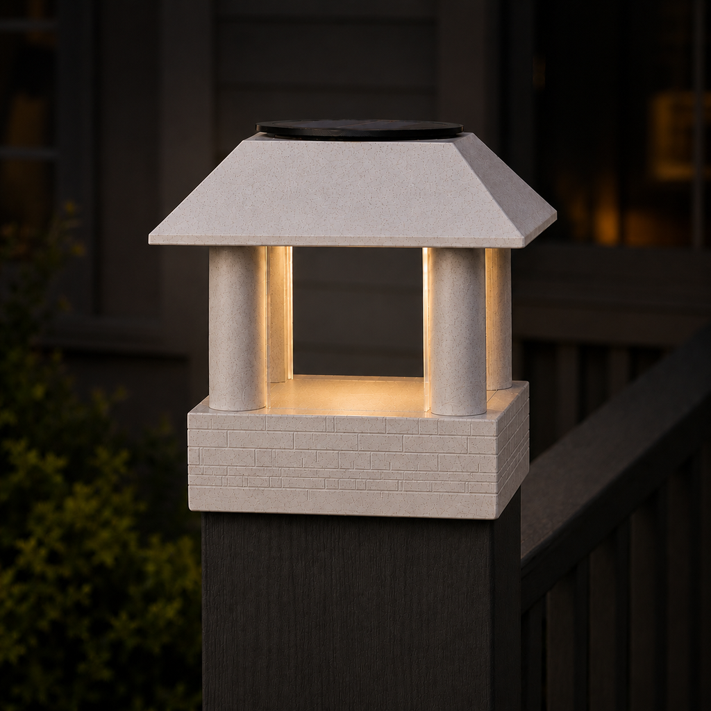 Round Smooth Column 4.5-Inch High-Profile Roof Solar Post Cap Light – Marble
