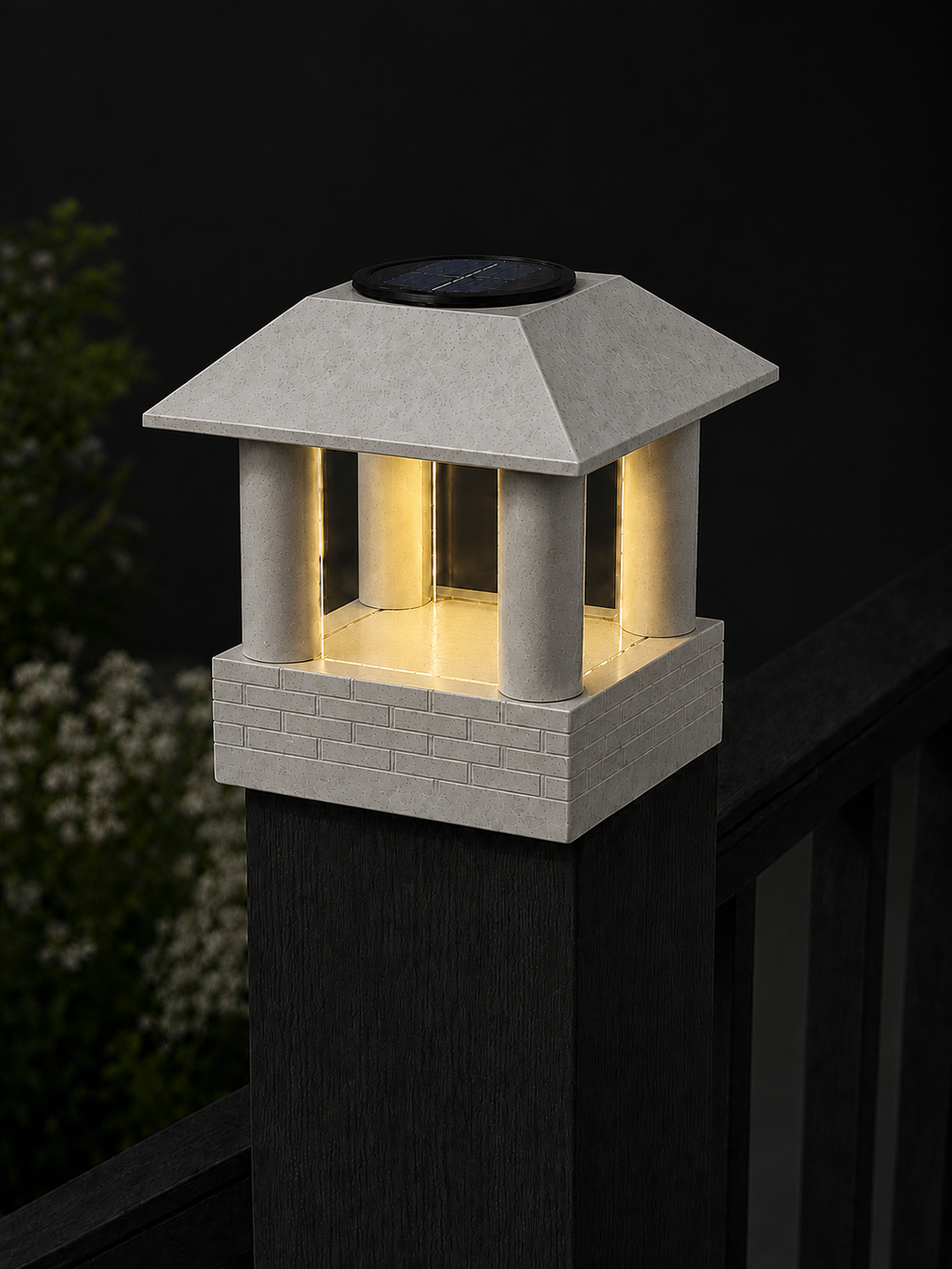 Round Smooth Column 4.5-Inch High-Profile Roof Solar Post Cap Light – Marble