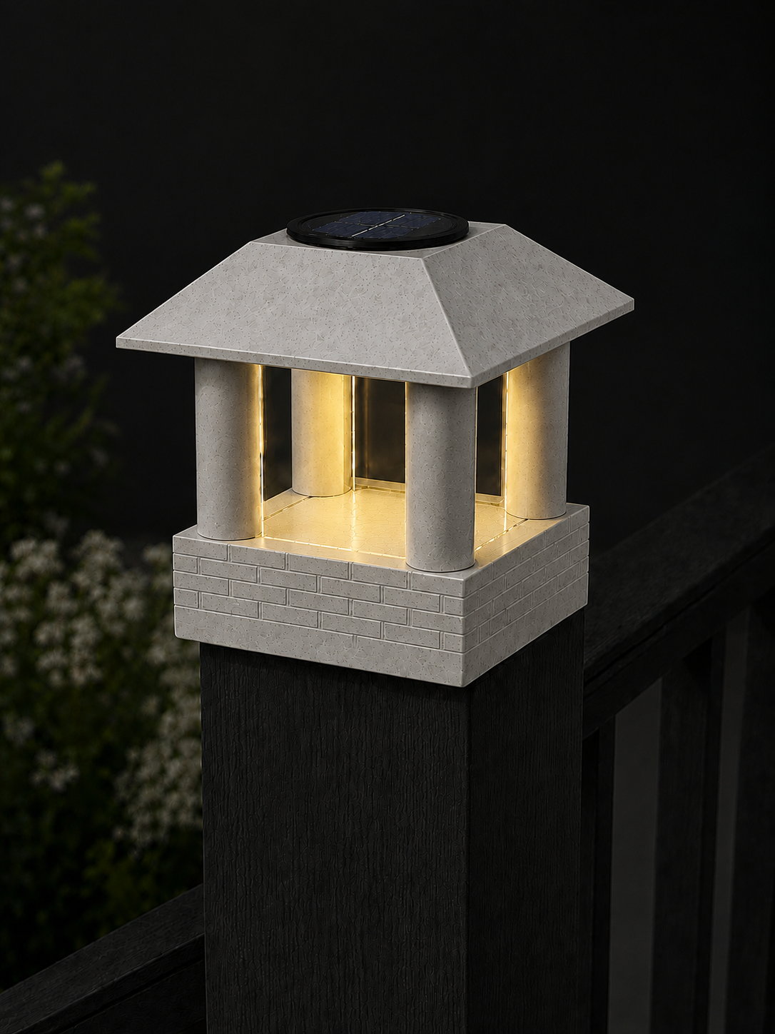 Round Smooth Column 4.5-Inch High-Profile Roof Solar Post Cap Light – Marble