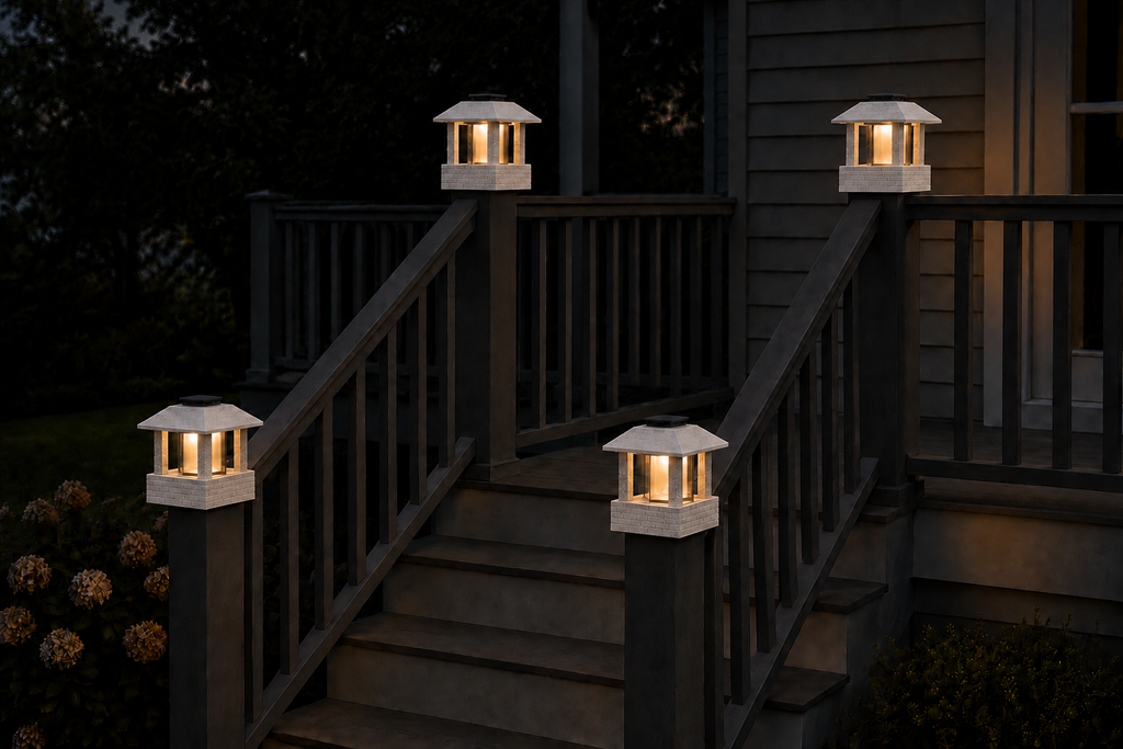 Round Smooth Column 4.5-Inch High-Profile Roof Solar Post Cap Light – Marble
