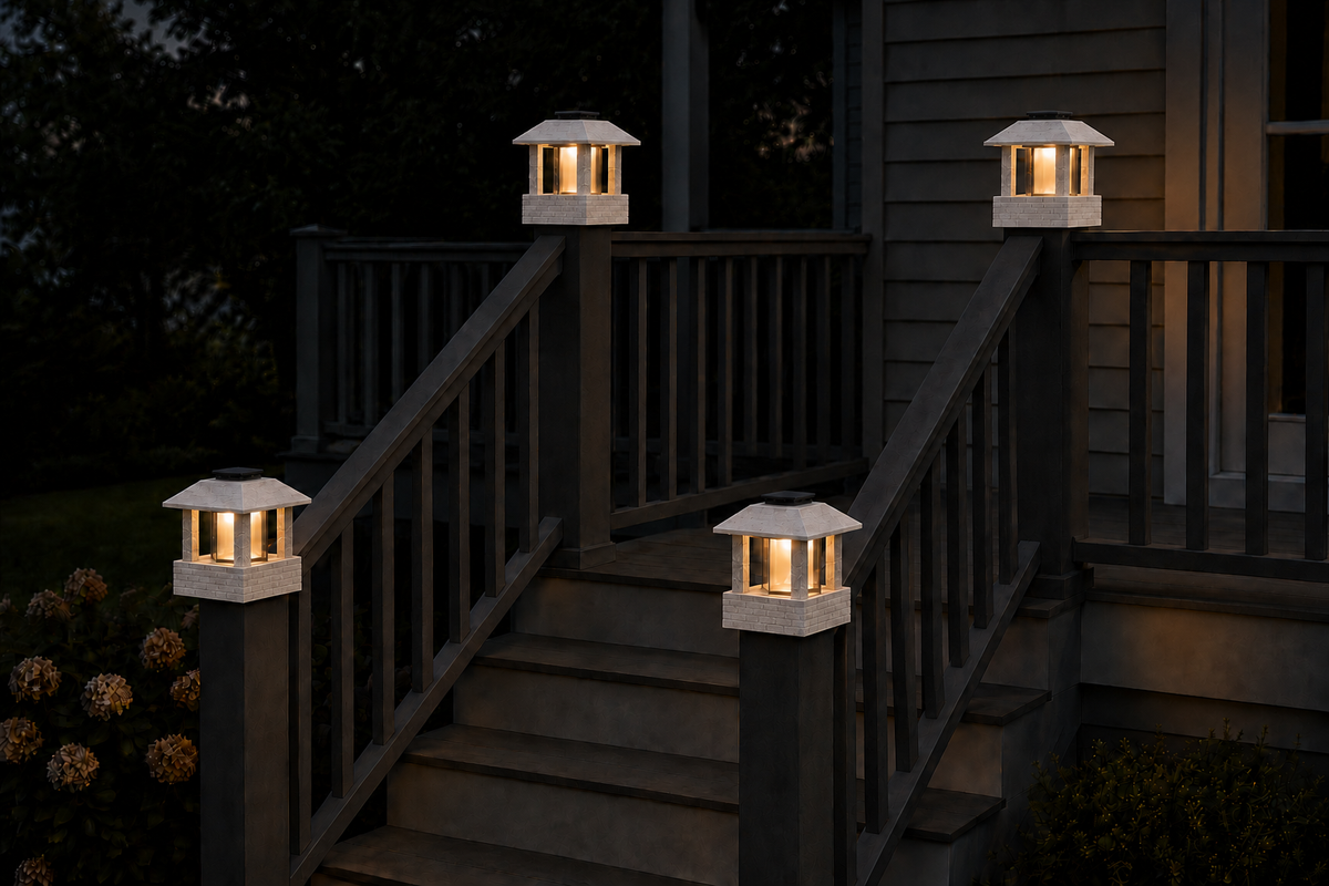 Round Smooth Column 4.5-Inch High-Profile Roof Solar Post Cap Light – Marble