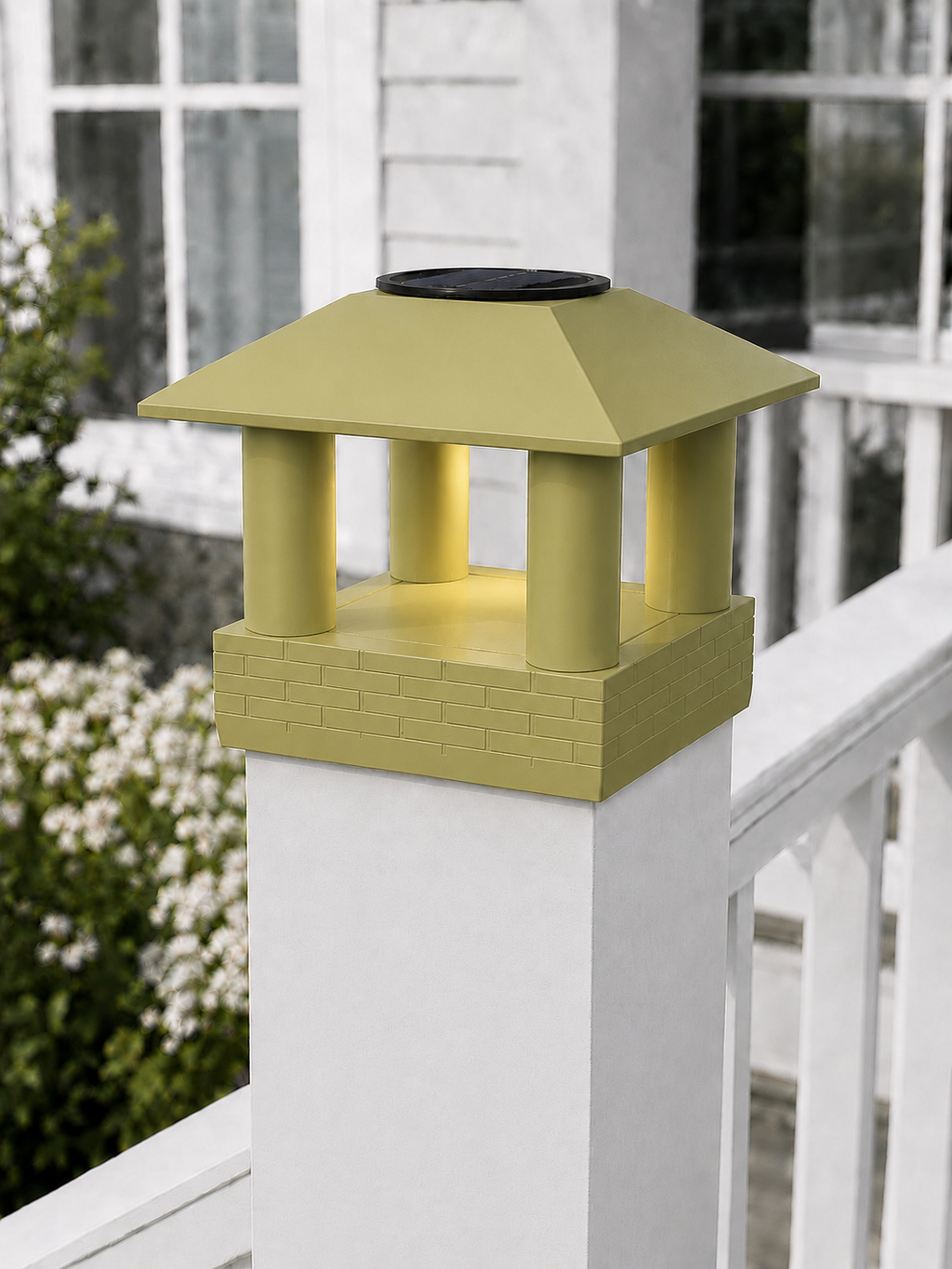 Round Smooth Column 4.5-Inch High-Profile Roof Solar Post Cap Light – Natural Green