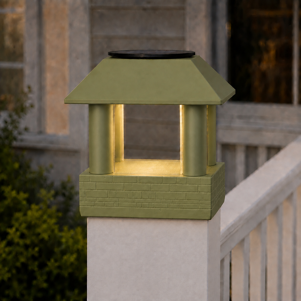 Round Smooth Column 4.5-Inch High-Profile Roof Solar Post Cap Light – Natural Green