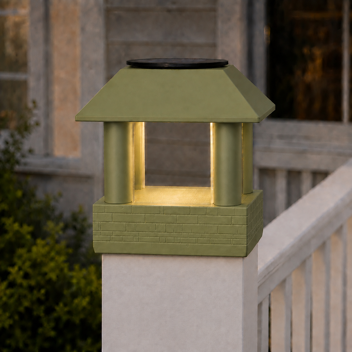 Round Smooth Column 4.5-Inch High-Profile Roof Solar Post Cap Light – Natural Green