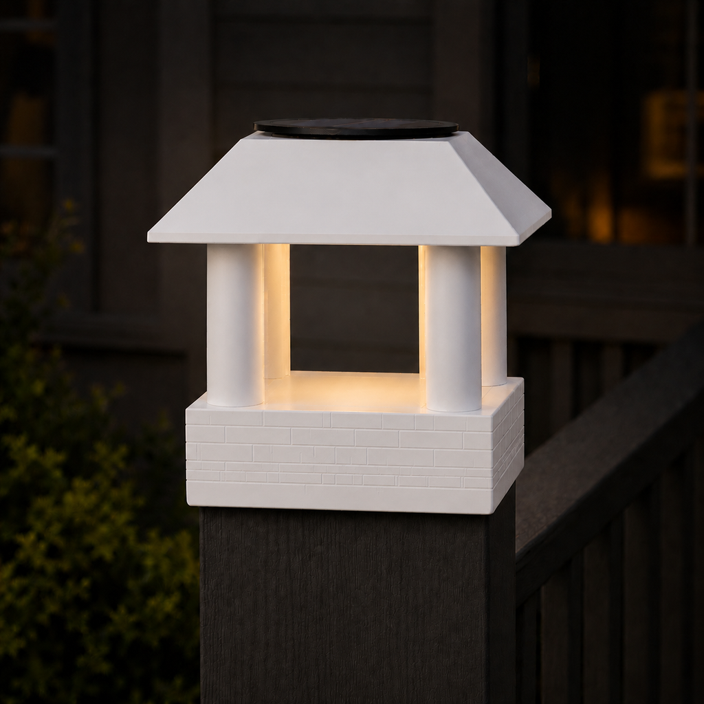 Round Smooth Column 4.5-Inch High-Profile Roof Solar Post Cap Light – White