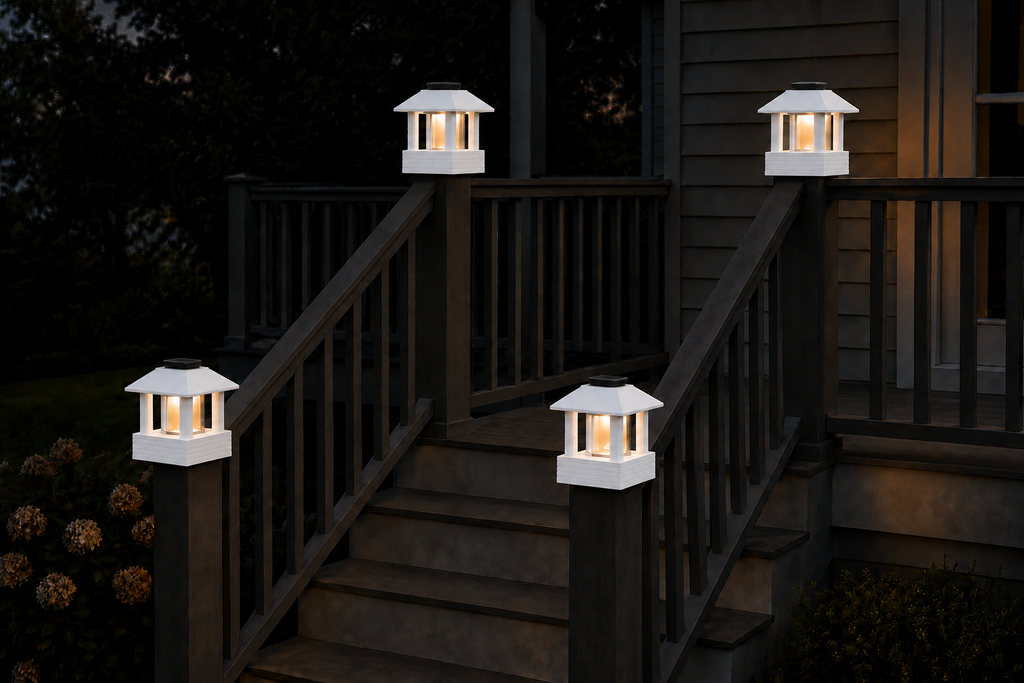 Round Smooth Column 4.5-Inch High-Profile Roof Solar Post Cap Light – White