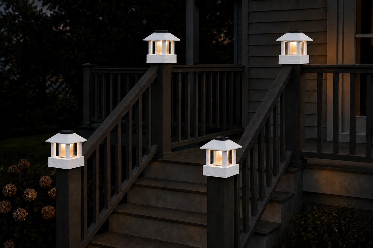 Round Smooth Column 4.5-Inch High-Profile Roof Solar Post Cap Light – White