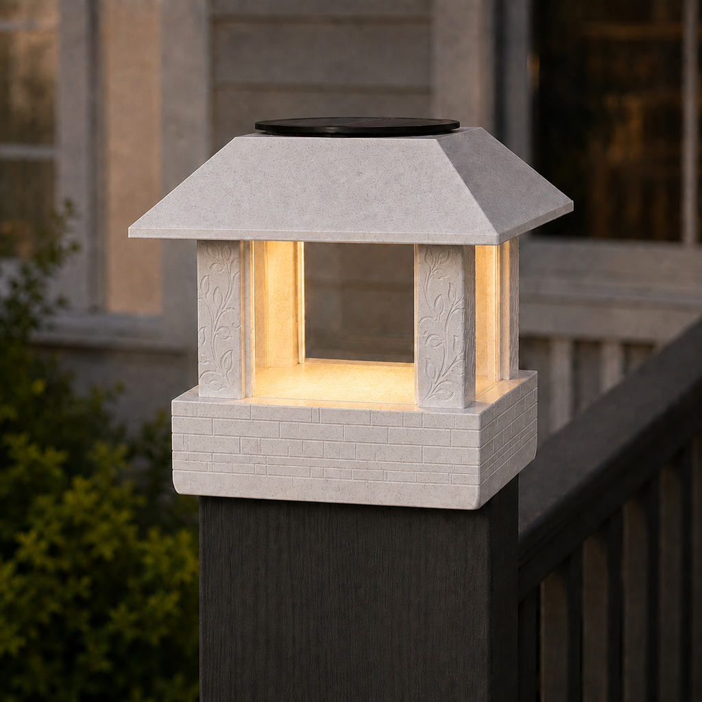 Square Leaf 4.5-Inch High-Profile Roof Solar Post Cap Light – Marble