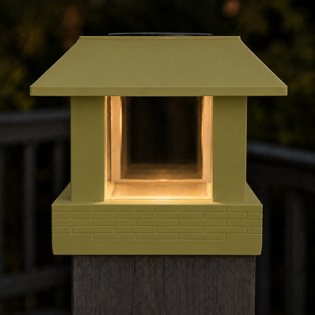 Classic Square 4.5-Inch Solar Post Cap Light – Natural Green