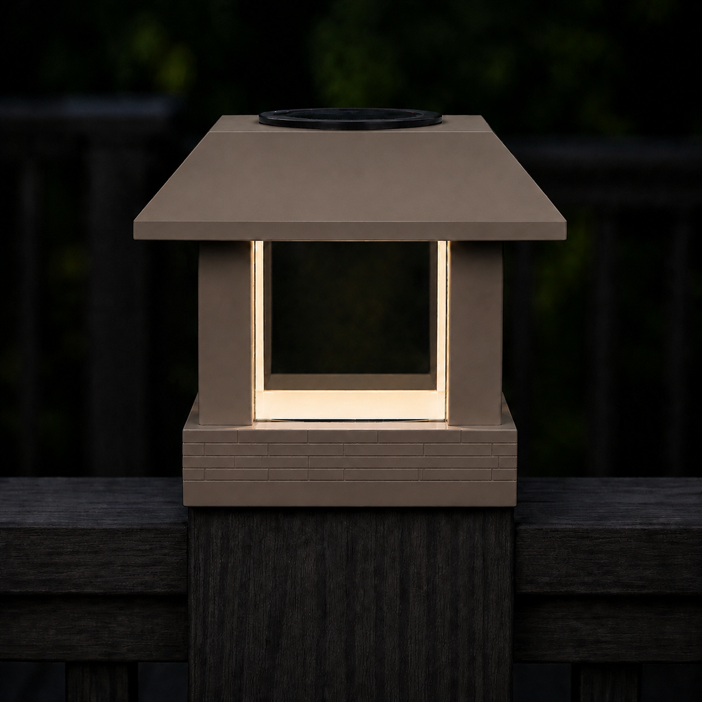 Classic Square 4.5-Inch Solar Post Cap Light – Olive Brown