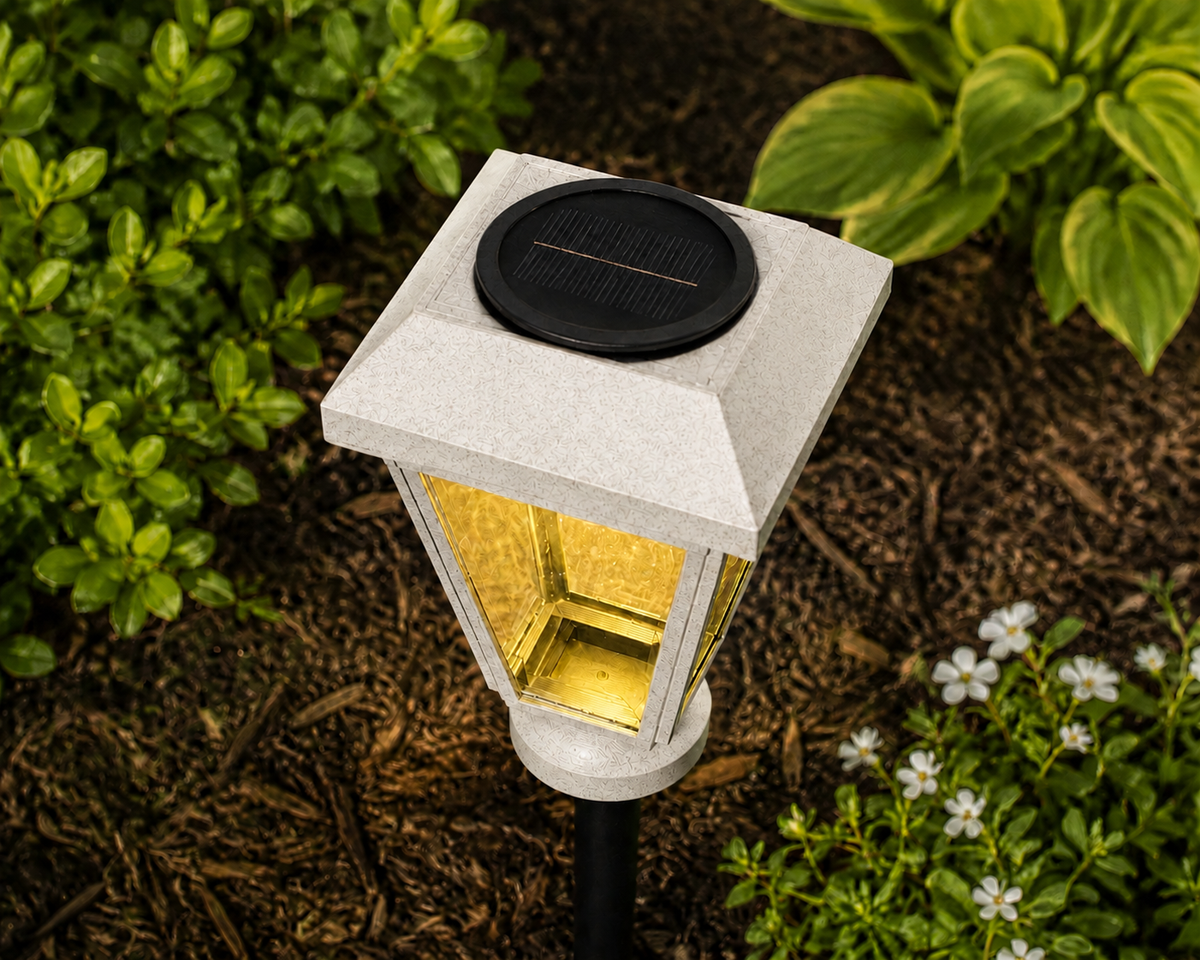 Lantern with Clear Glass LED Bulb Solar Landscape Light – Marble