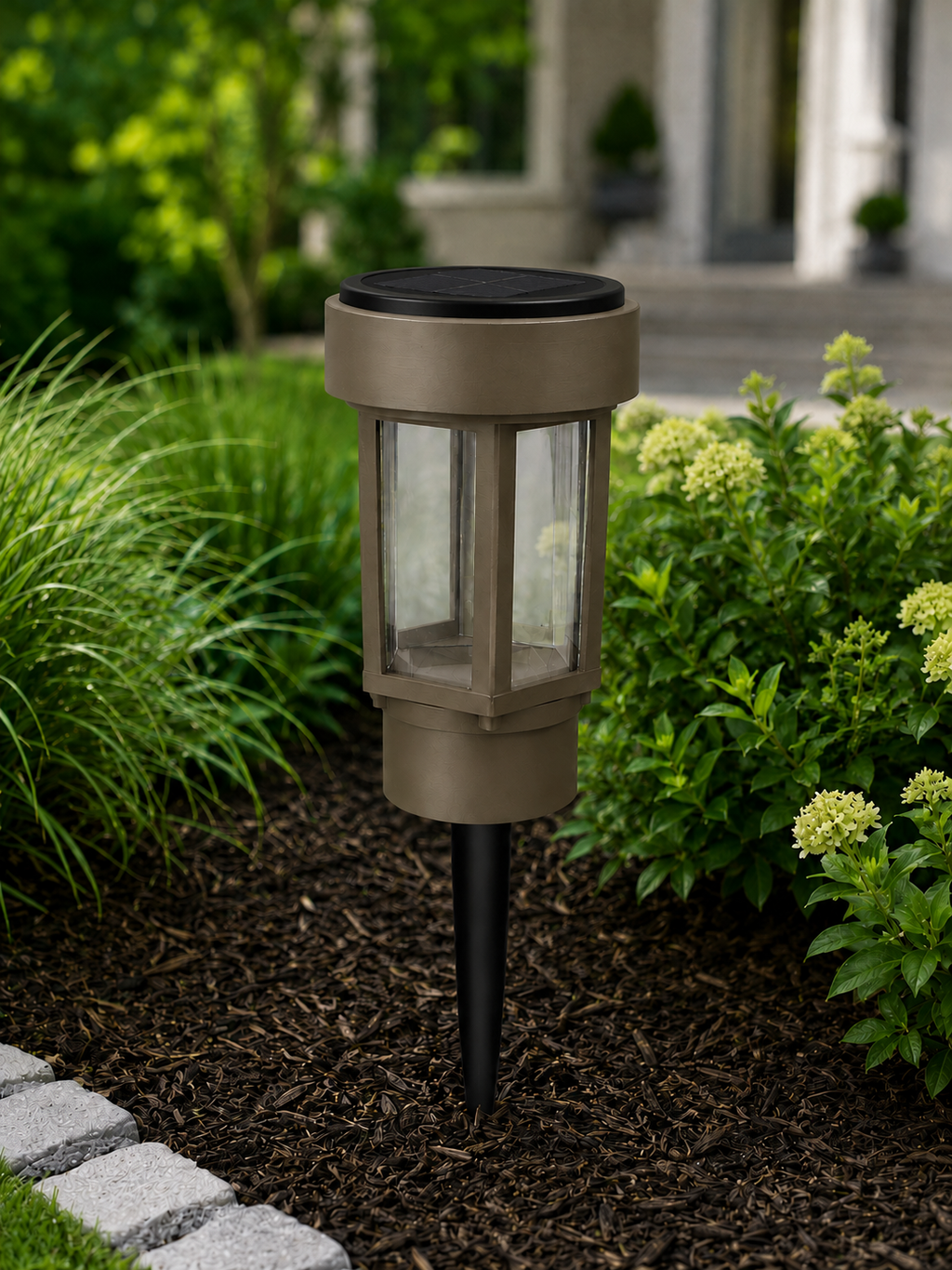 Decorative Clear Glass LED Solar Landscape Light – Olive Brown