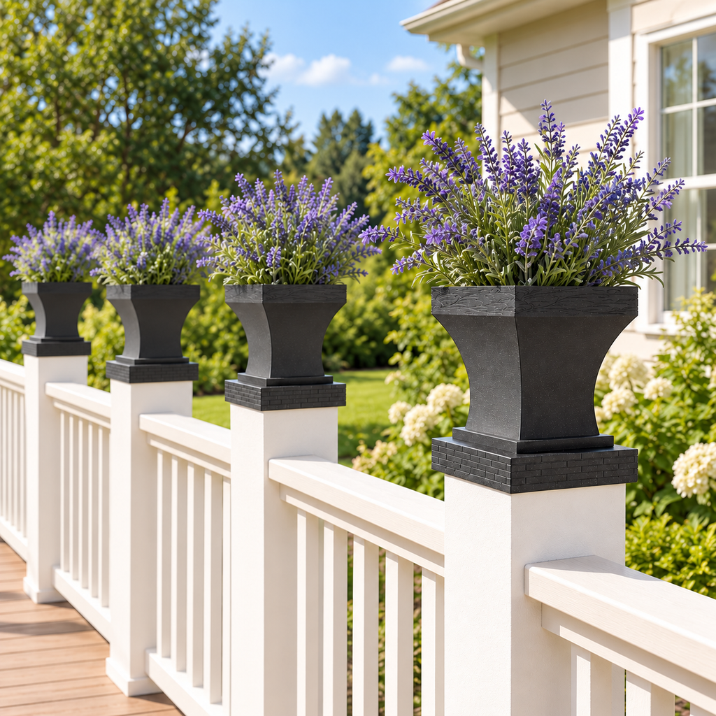6x6 Post Cap Planter – Black – Brick Base 6x6 Post Size