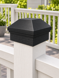 4×4 Post Cap – High Profile Roof with Brick Base – Black – Fits 4.5″ Posts