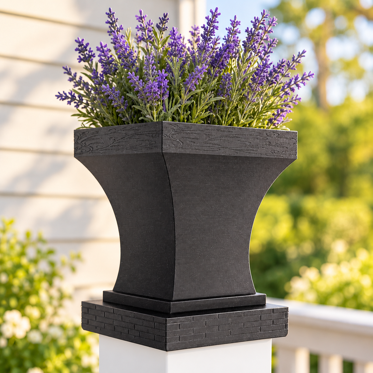 6x6 Post Cap Planter – Black – Brick Base 6x6 Post Size