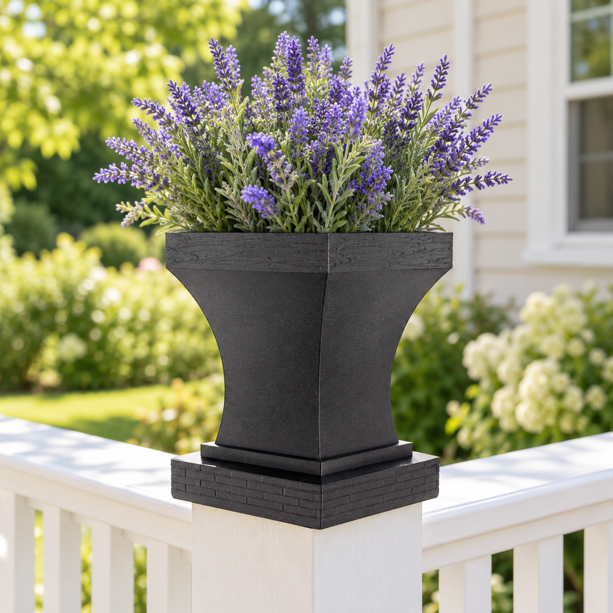 6x6 Post Cap Planter – Black – Brick Base 5.5x5.5 Post Size