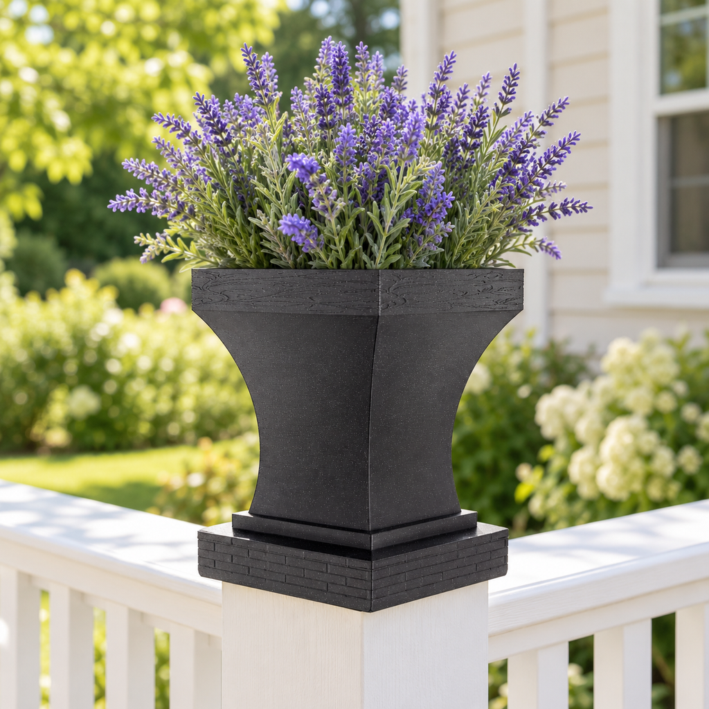 6x6 Post Cap Planter – Black – Brick Base 6x6 Post Size
