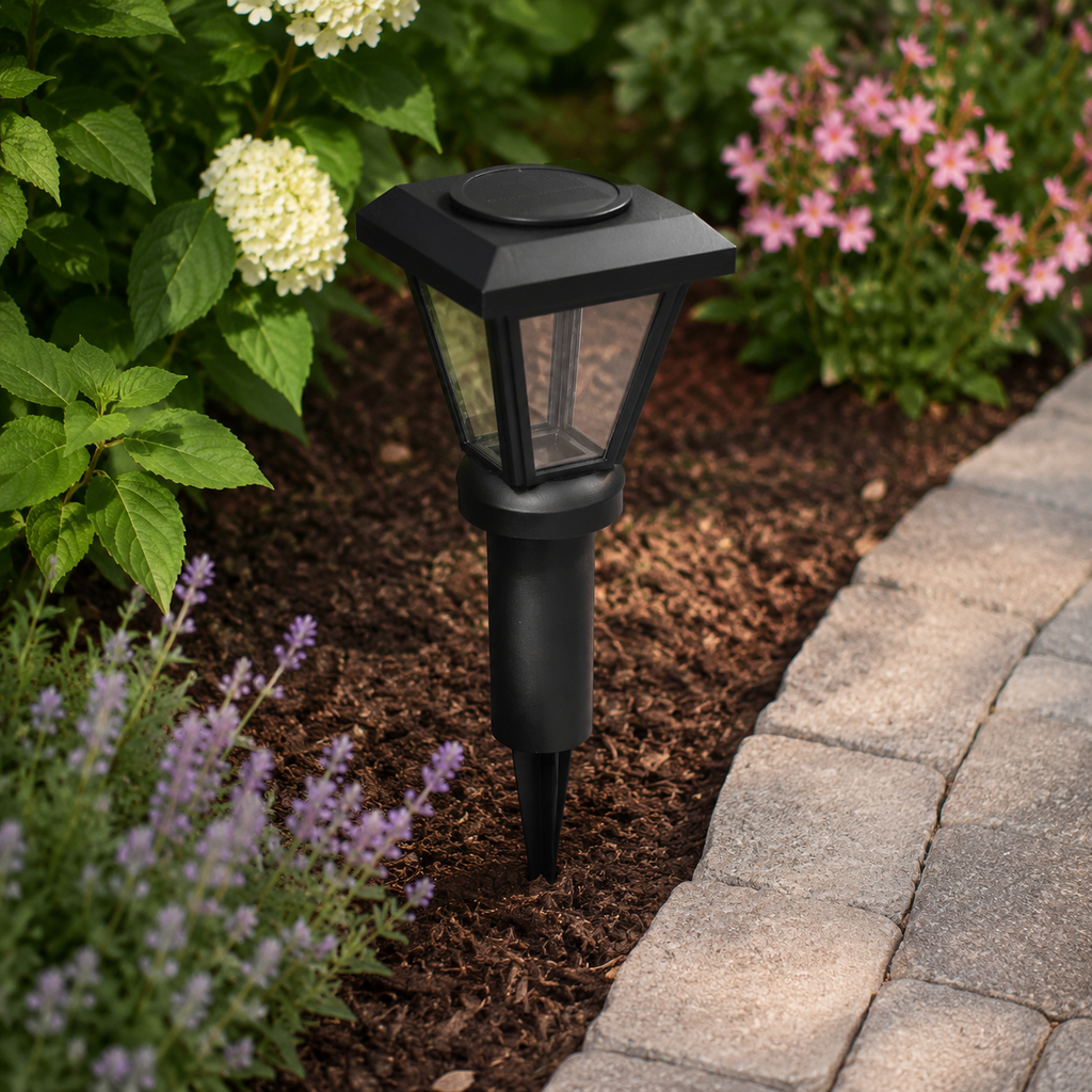 6 inch riser Lantern with Clear Glass LED Bulb Solar Landscape Light – Black