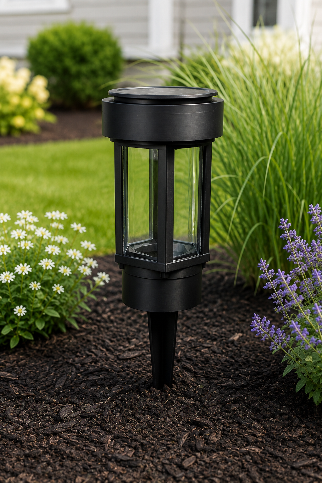 Decorative Clear Glass LED Solar Landscape Light – Black