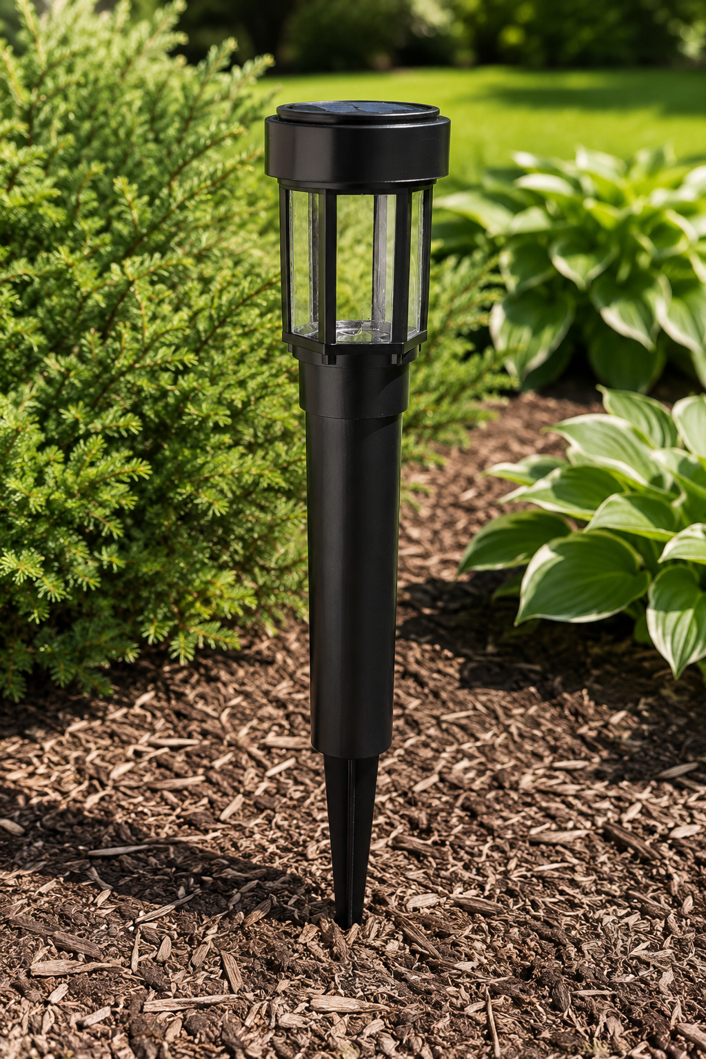 Decorative Clear Glass LED Solar Landscape Light with Riser – Black