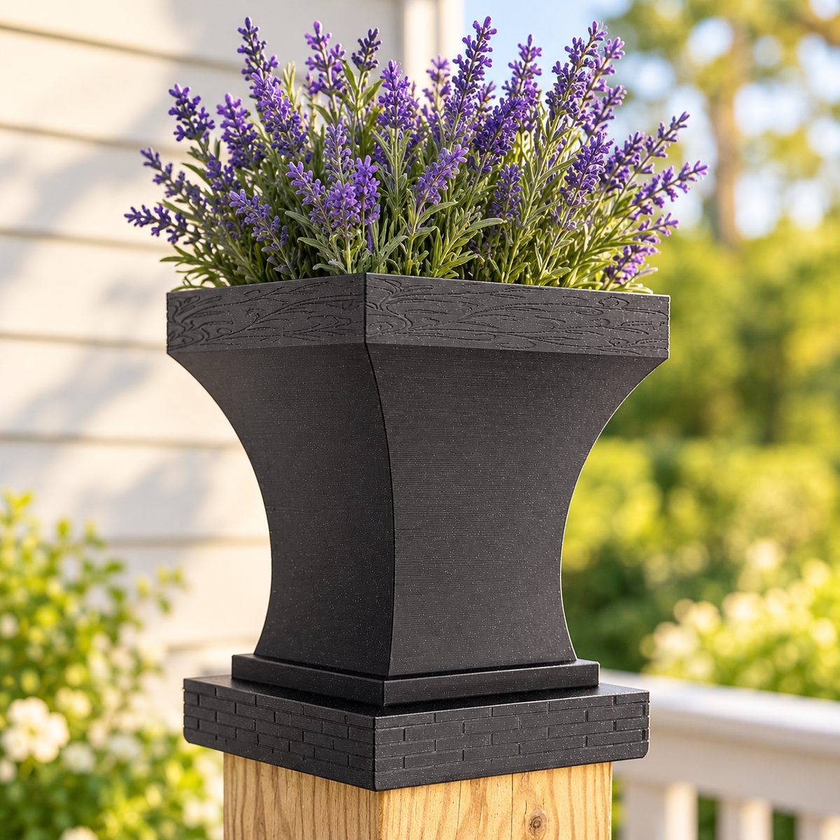6x6 Post Cap Planter – Black – Brick Base 5.5x5.5 Post Size