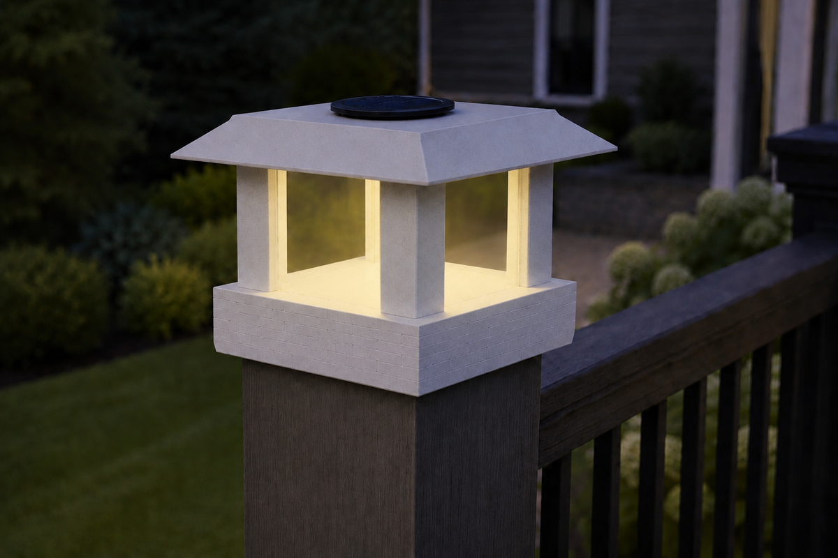 Classic Square 4.5-Inch Low-Profile Roof Solar Post Cap Light – Marble