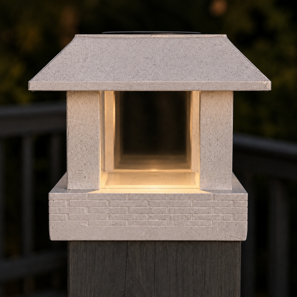 Classic Square 4.5-Inch Solar Post Cap Light – Marble