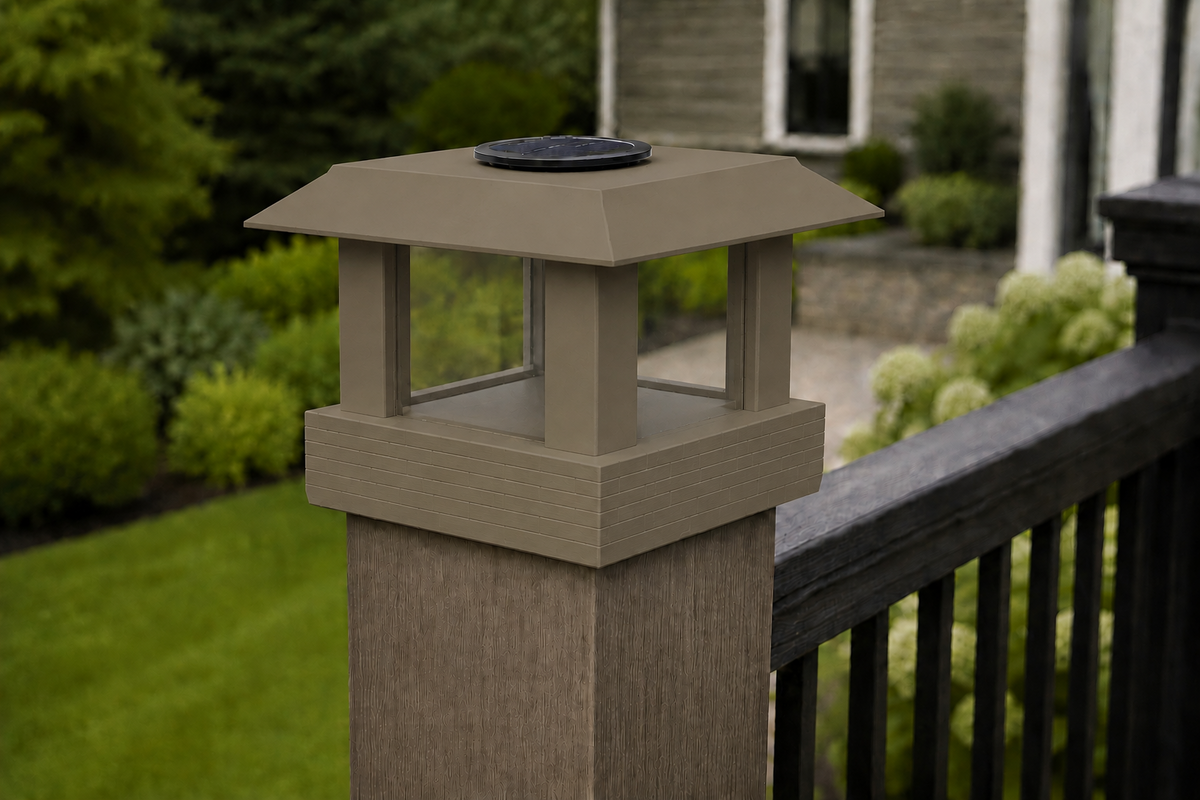 Classic Square 4.5-Inch Low-Profile Roof Solar Post Cap Light – Olive Brown