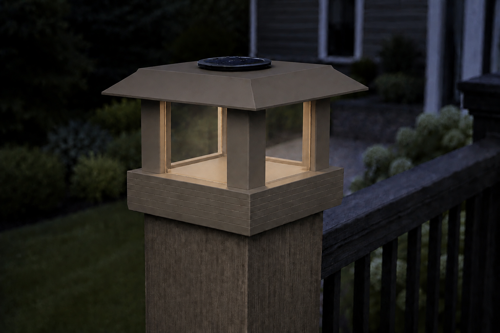 Classic Square 4.5-Inch Low-Profile Roof Solar Post Cap Light – Olive Brown