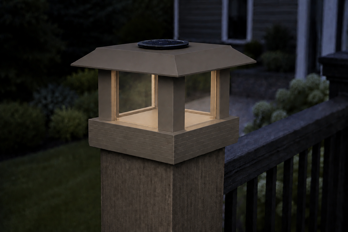 Classic Square 4.5-Inch Low-Profile Roof Solar Post Cap Light – Olive Brown