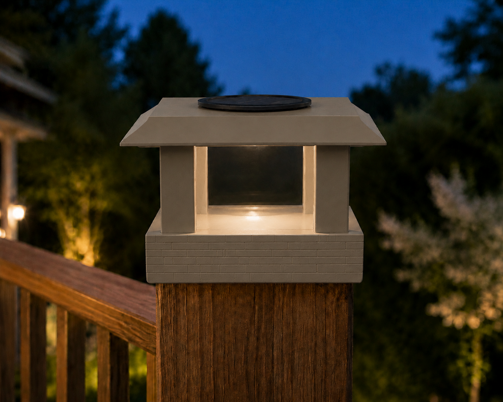 Classic Square 4.5-Inch Low-Profile Roof Solar Post Cap Light – Olive Brown