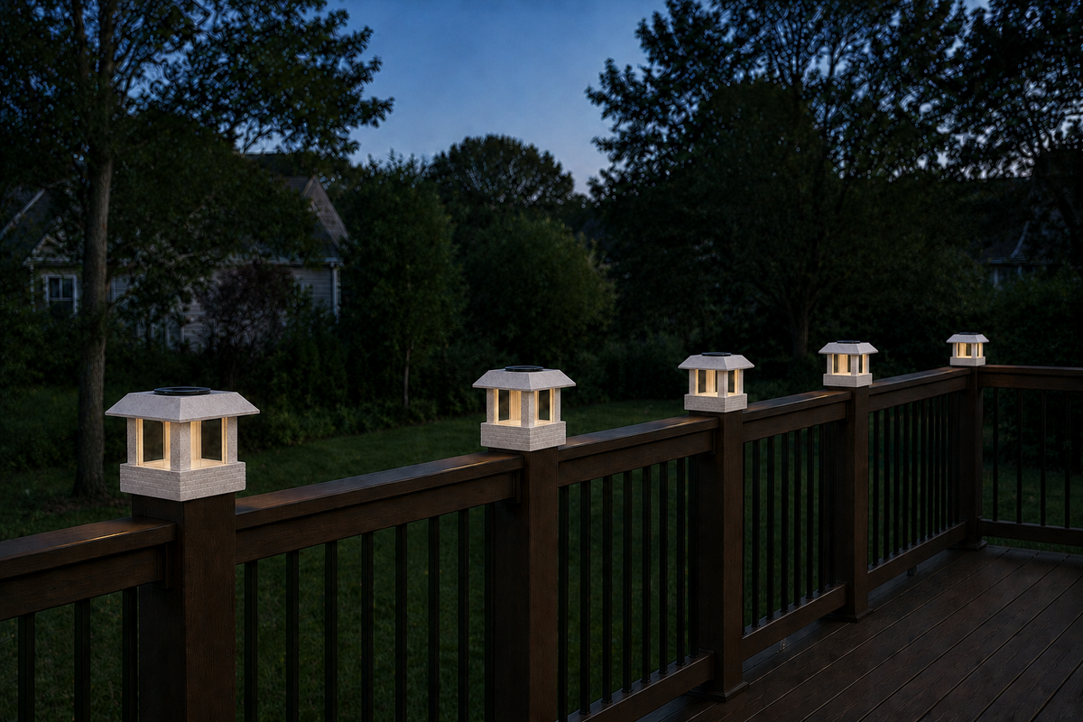 Square Leaf 4.5-Inch Low-Profile Roof Solar Post Cap Light – Marble