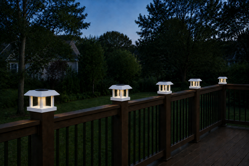 Square Leaf 4.5-Inch Low-Profile Roof Solar Post Cap Light – White