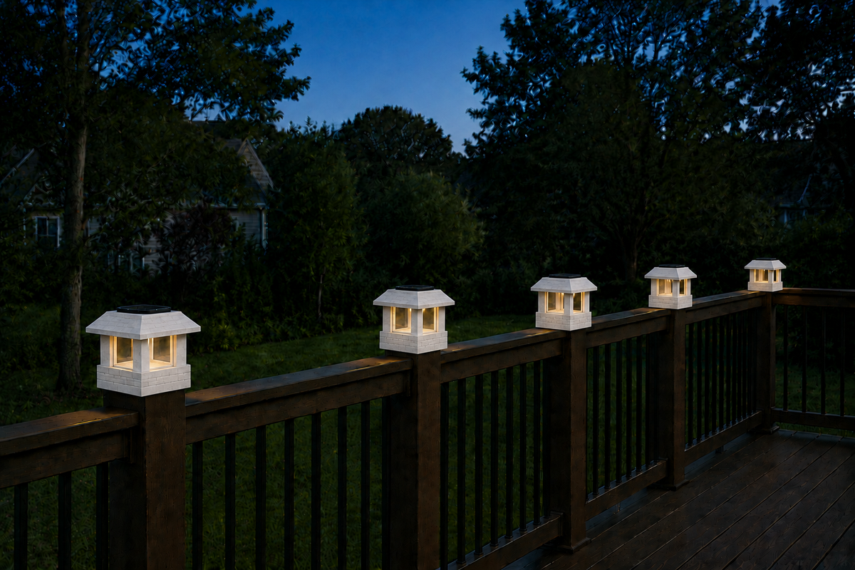 Square Leaf 4.5-Inch High-Profile Roof Solar Post Cap Light – Marble