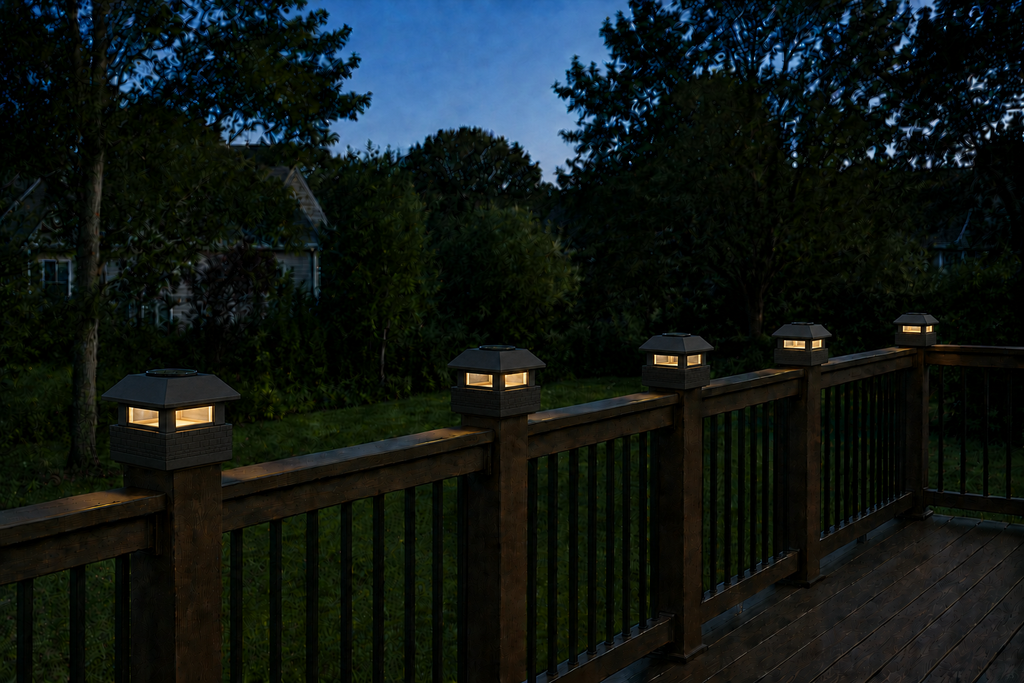 Square Column 4.5-Inch High-Profile Roof Solar Post Cap Mood Light – Black