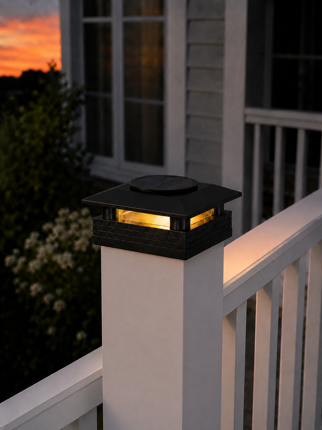 Round Column 4.5-Inch Low-Profile Roof Solar Post Cap Mood Light – Black