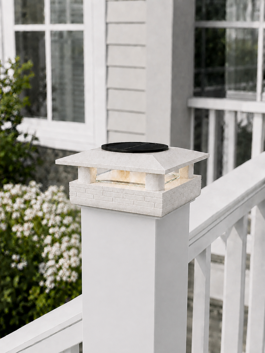 Round Column 4.5-Inch Low-Profile Roof Solar Post Cap Mood Light – Marble