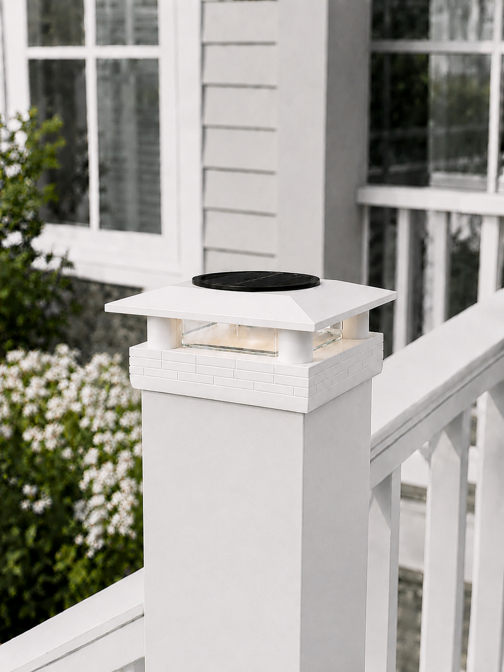 Round Column 4.5-Inch Low-Profile Roof Solar Post Cap Mood Light – White