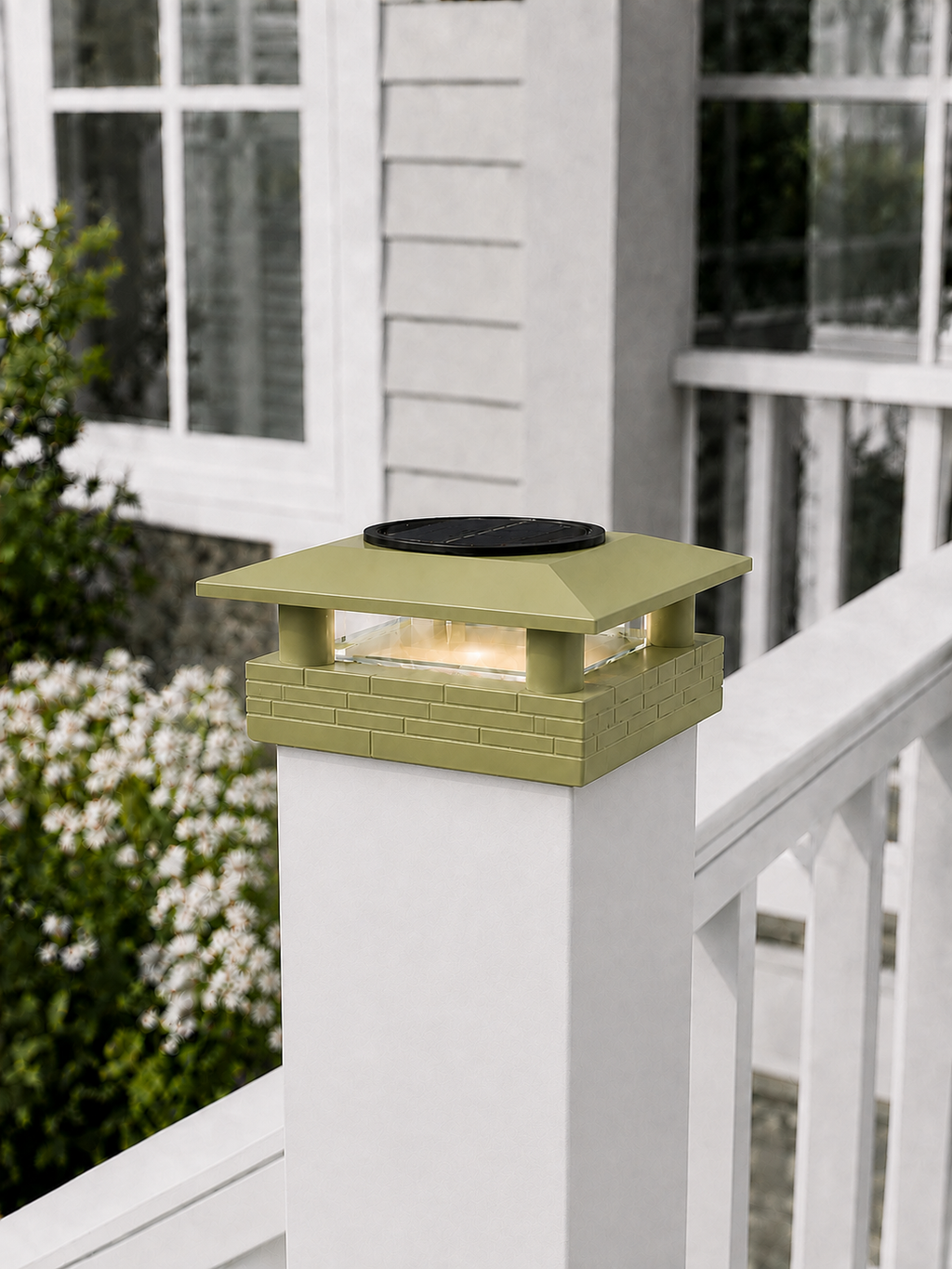 Round Column 4.5-Inch Low-Profile Roof Solar Post Cap Mood Light – Natural Green