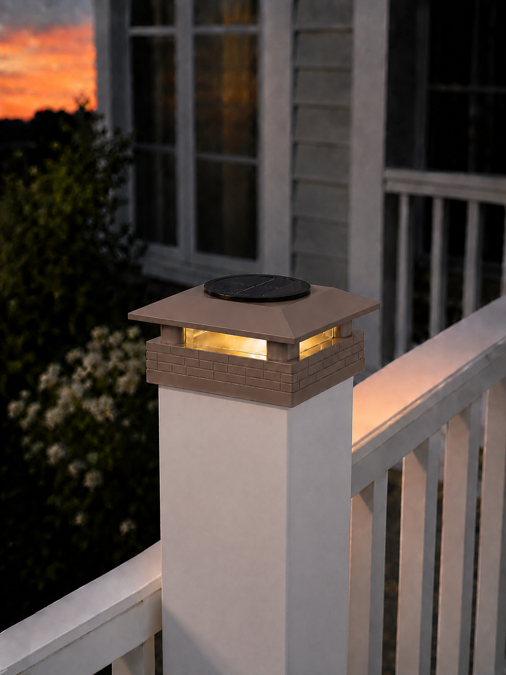 Round Column 4.5-Inch Low-Profile Roof Solar Post Cap Mood Light – Olive Brown