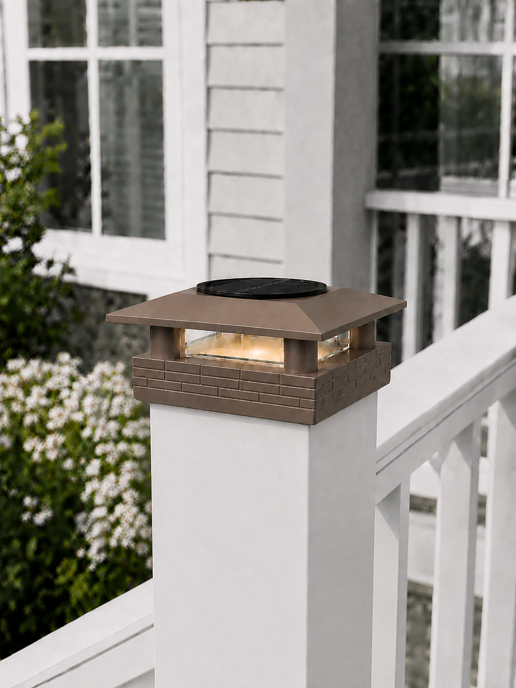 Round Column 4.5-Inch Low-Profile Roof Solar Post Cap Mood Light – Olive Brown