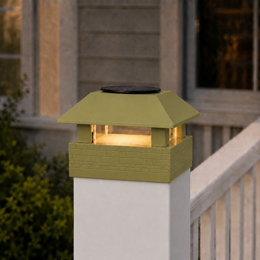 Square Column 4.5-Inch High-Profile Roof Solar Post Cap Mood Light – Natural Green