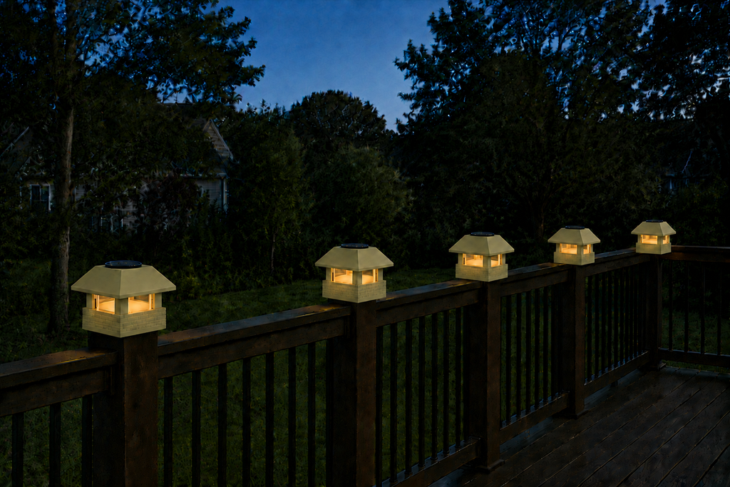 Square Column 4.5-Inch High-Profile Roof Solar Post Cap Mood Light – Natural Green
