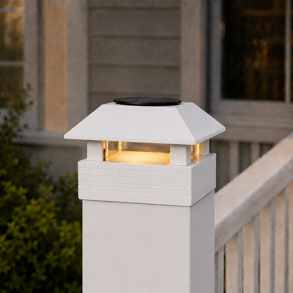 Square Column 4.5-Inch High-Profile Roof Solar Post Cap Mood Light – White