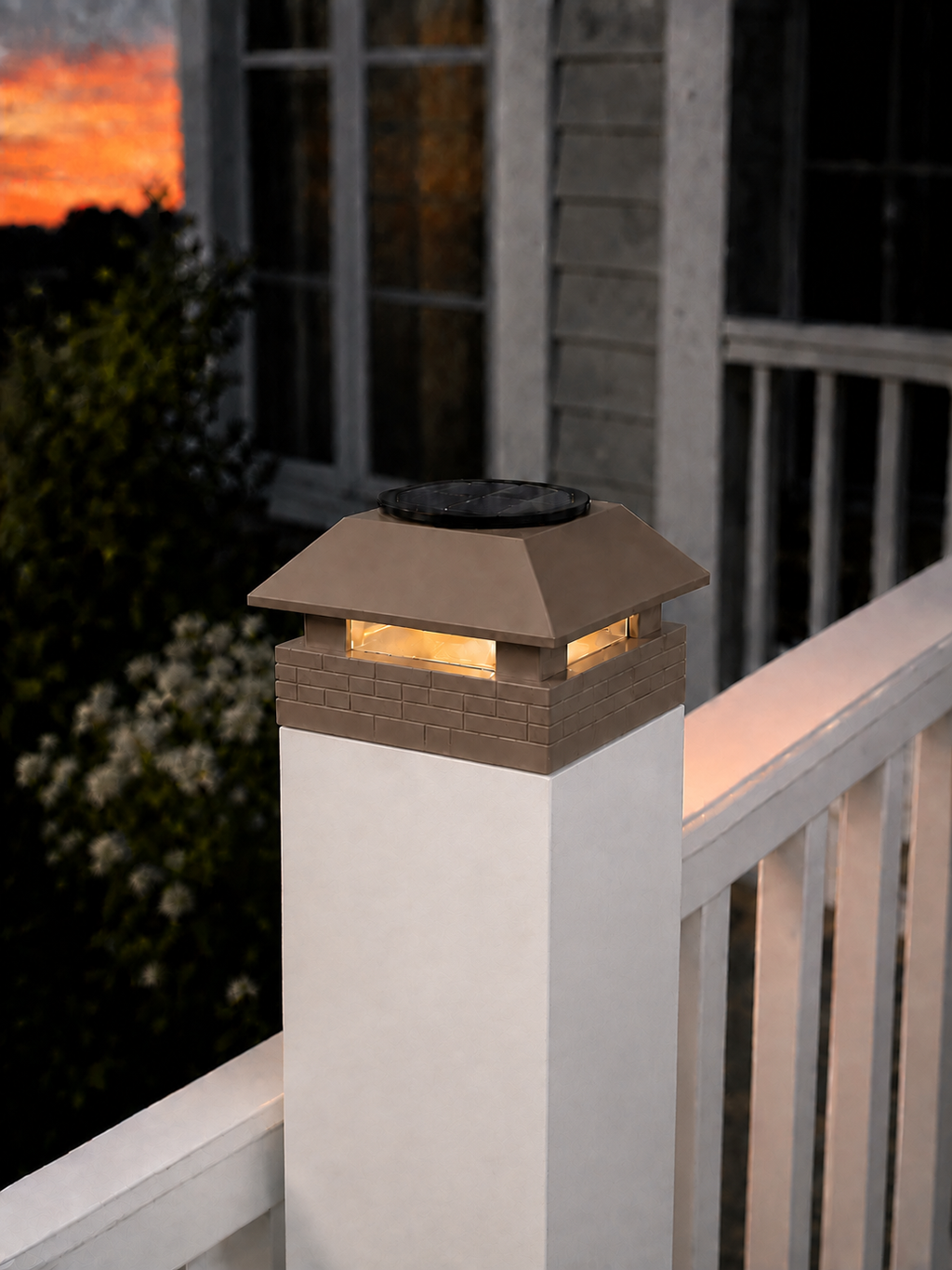 Square Column 4.5-Inch High-Profile Roof Solar Post Cap Mood Light – Olive Brown