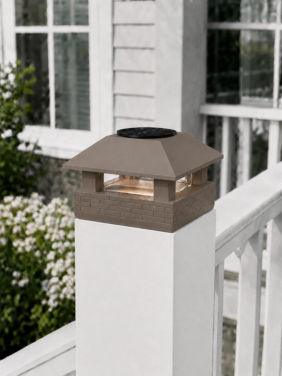 Square Column 4.5-Inch High-Profile Roof Solar Post Cap Mood Light – Olive Brown
