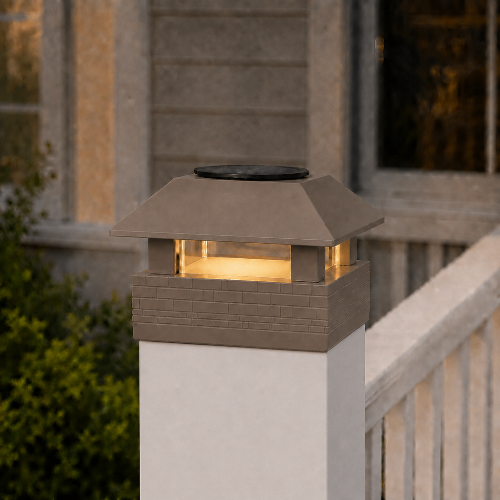 Square Column 4.5-Inch High-Profile Roof Solar Post Cap Mood Light – Olive Brown