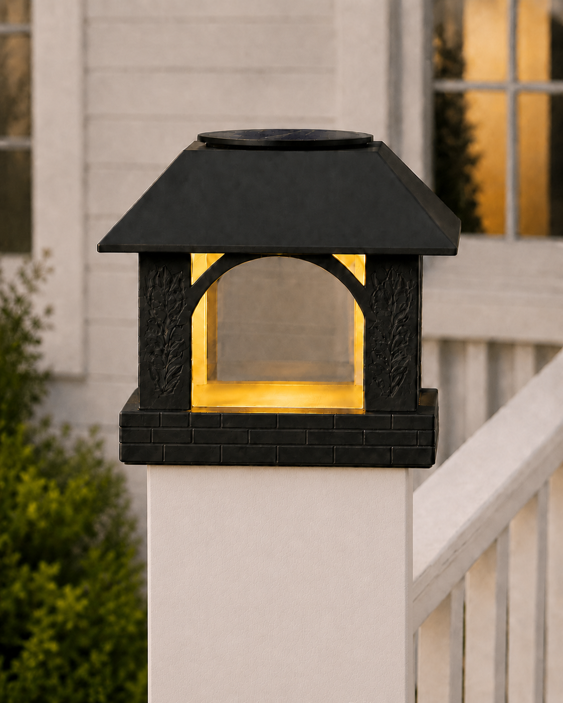 Arched Leaf Column 4.5-Inch High-Profile Roof Solar Post Cap Light – Black